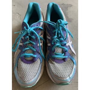 Asics Ahar Gray W/ Purple & Teal Running Training Shoes Womens Size 8 1/2